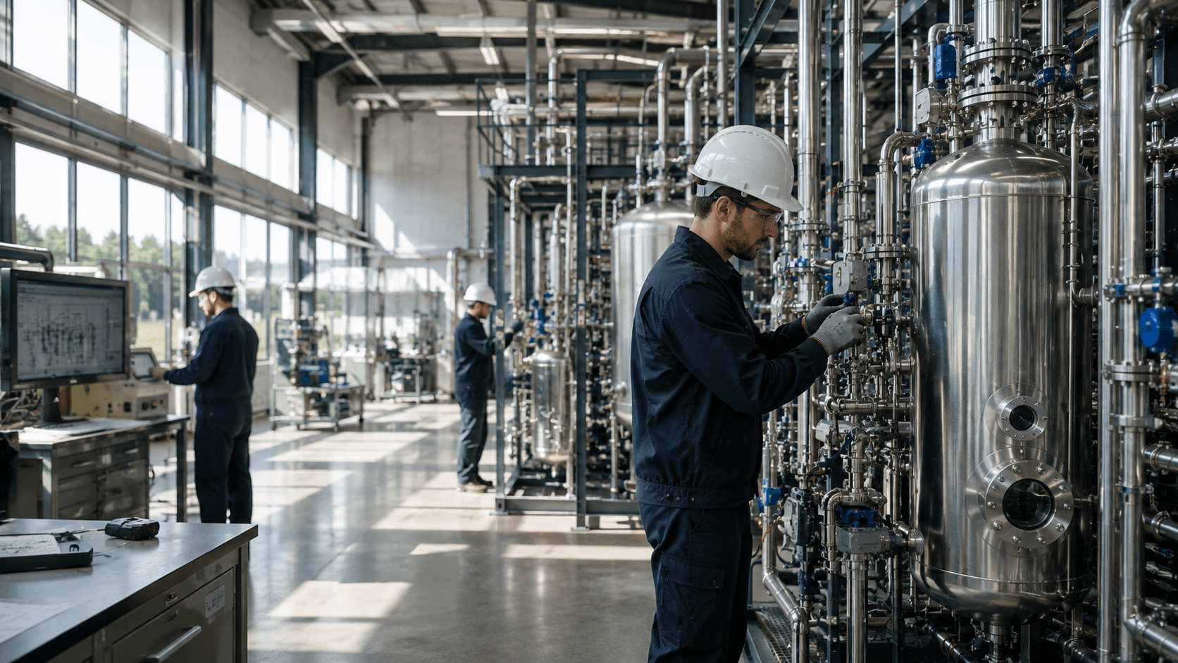 Methanica engineering team working on biological methanation reactors in Dortmund facility